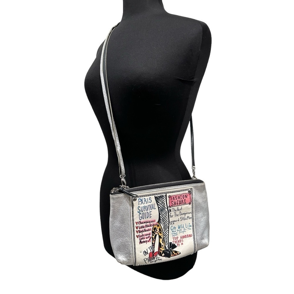 Brighton Paris Survival Guide Crossbody Bag With Charms - Silver Leather